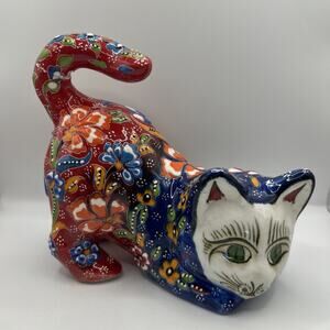 Beautifully Hand Painted Ceramic Cat Sculpture Xmas Gift For Cat Lovers